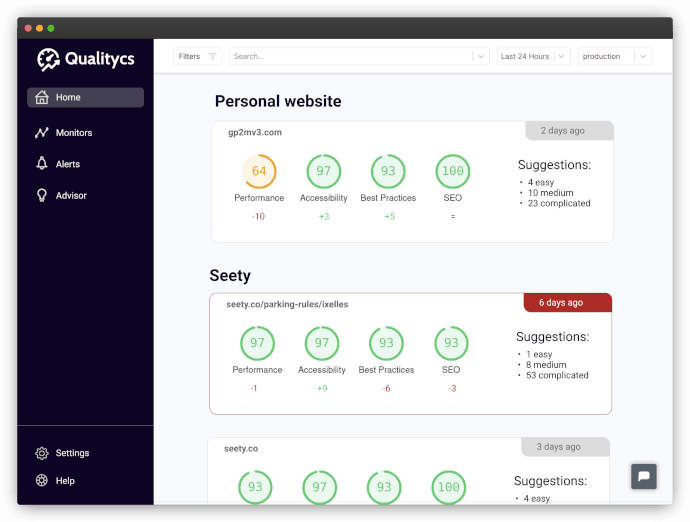 Qualitycs: Run lighthouse on your entire website regularly and automatically